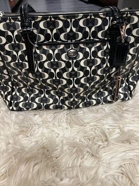 Coach Black and Cream Signature Tote